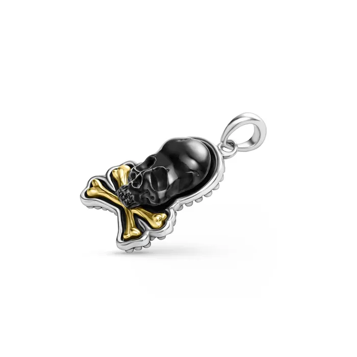 Anthem TwoTone Black Agate Skull and Bones Pendant LAGOS Rings