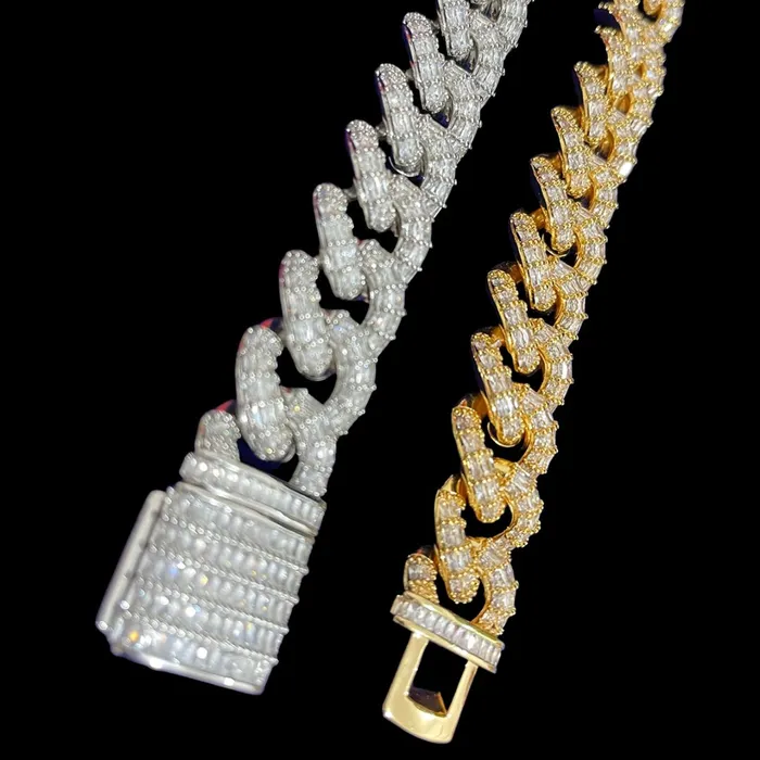 BAGUETTE Bracelets 19MM Fully Baguette Cuban Link Iced Out Diamond Bracelet