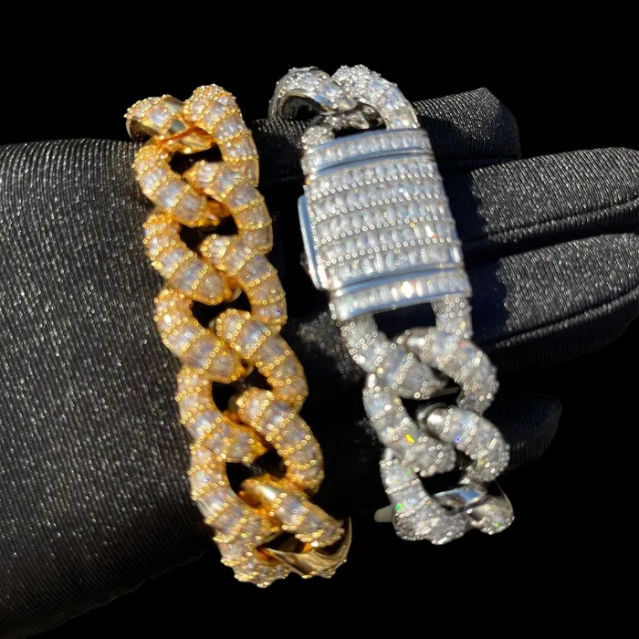 BAGUETTE Bracelets 19MM Fully Baguette Cuban Link Iced Out Diamond Bracelet