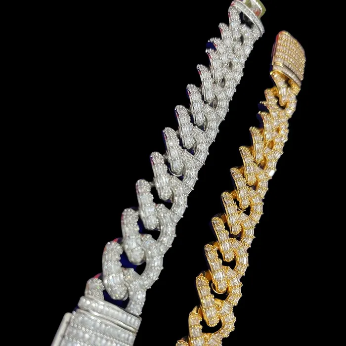BAGUETTE Bracelets 19MM Fully Baguette Cuban Link Iced Out Diamond Bracelet