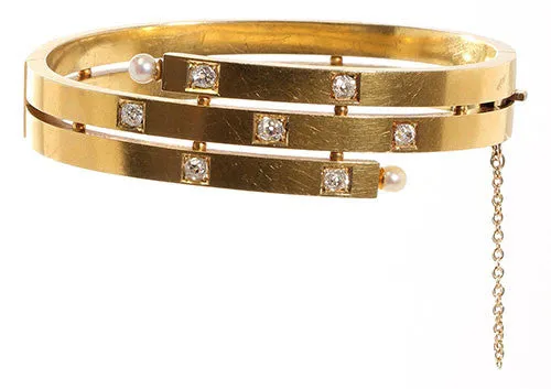 Bell Bird Antiques Bracelets Victorian Gold and Diamond Bangle Bracelet