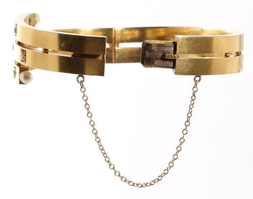 Bell Bird Antiques Bracelets Victorian Gold and Diamond Bangle Bracelet