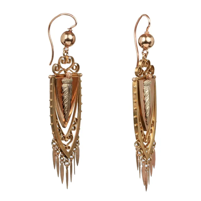 Bell Bird Antiques Earrings Victorian Gold Tassel Earrings