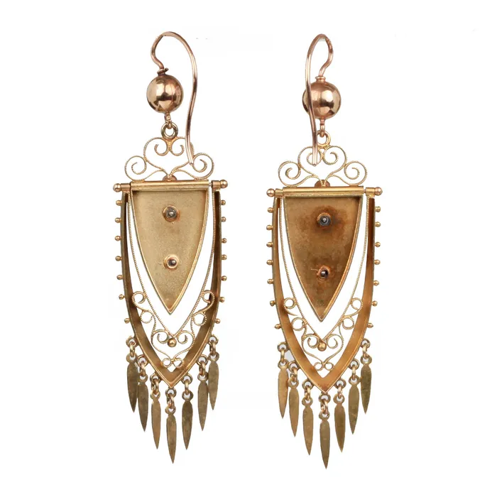Bell Bird Antiques Earrings Victorian Gold Tassel Earrings