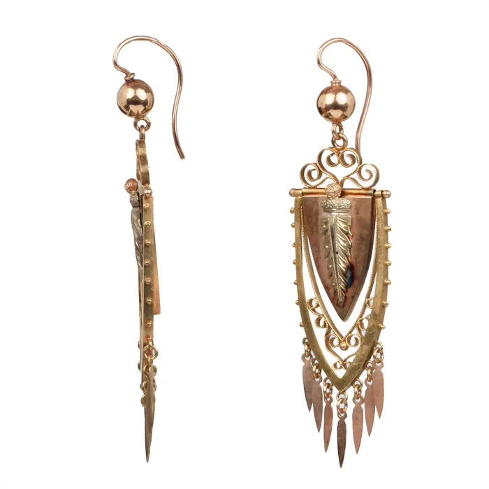 Bell Bird Antiques Earrings Victorian Gold Tassel Earrings