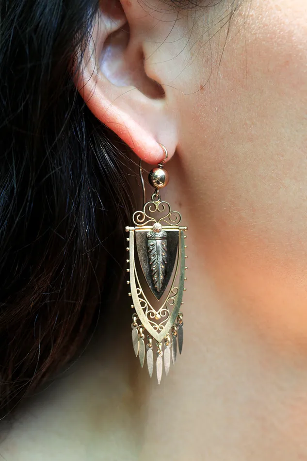 Bell Bird Antiques Earrings Victorian Gold Tassel Earrings