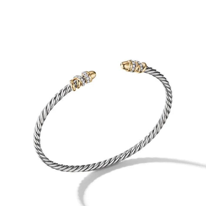 Bracelets David Yurman Petite Helena Classic Cable Bracelet in Sterling Silver with 18K Yellow Gold Gold Domes and Diamonds 3mm