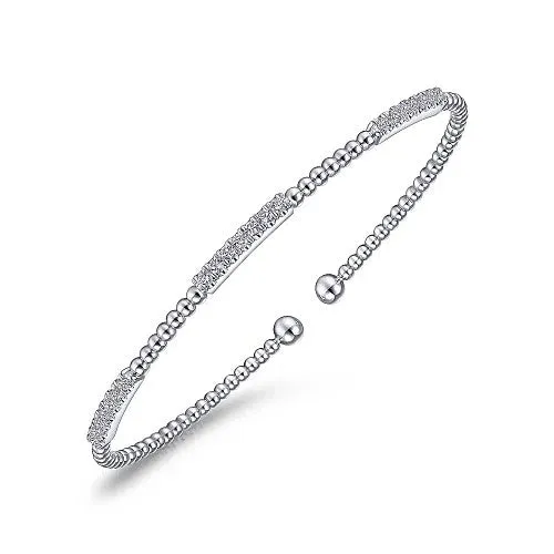 Bracelets GABRIEL CO 14K White Gold Bujukan Bead Cuff Bracelet with Diamond Pave Stations