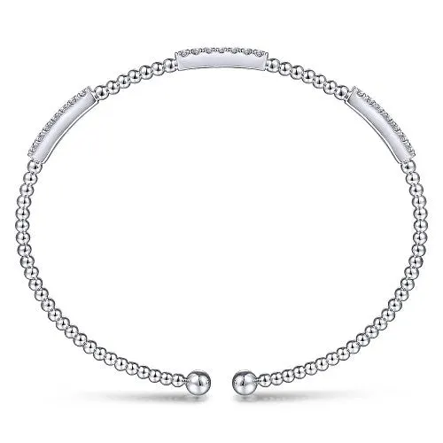 Bracelets GABRIEL CO 14K White Gold Bujukan Bead Cuff Bracelet with Diamond Pave Stations