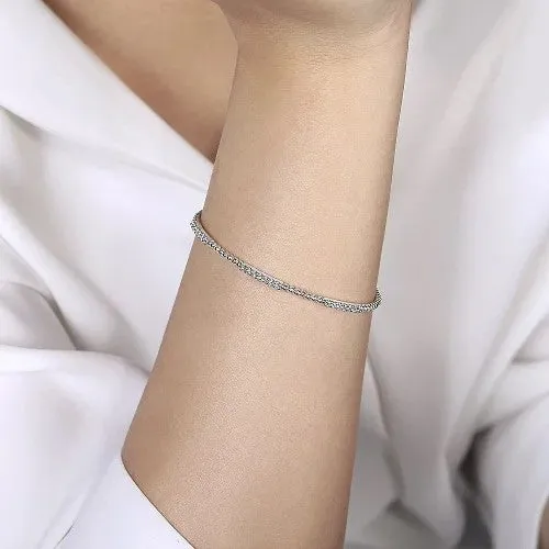 Bracelets GABRIEL CO 14K White Gold Bujukan Bead Cuff Bracelet with Diamond Pave Stations