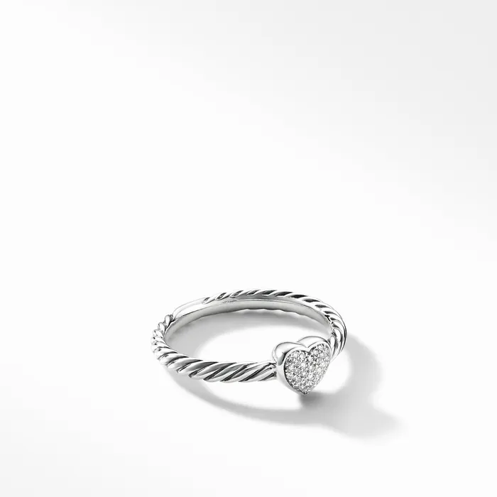 Cable Collectibles Heart Stack Ring in Sterling Silver with Pav Diamonds 62mm David Yurman Rings
