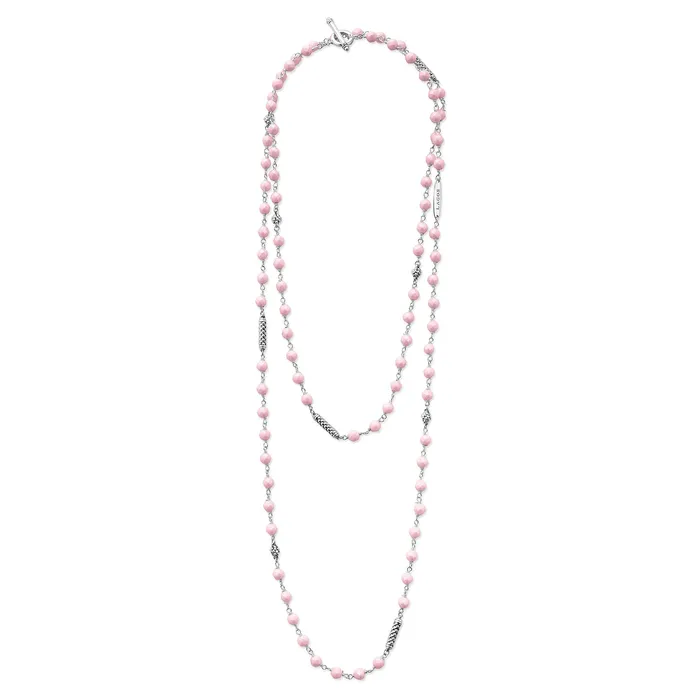 Caviar Icon Long Pink Ceramic Beaded Necklace LAGOS Necklaces