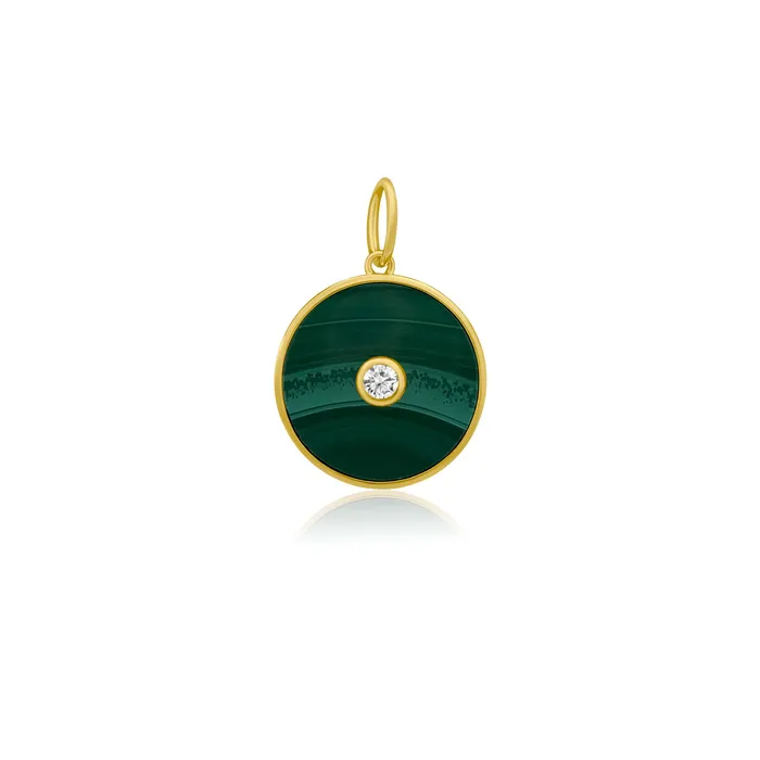 Charm Necklaces Malachite With Diamond Disc Charm NicoleHD Jewelry