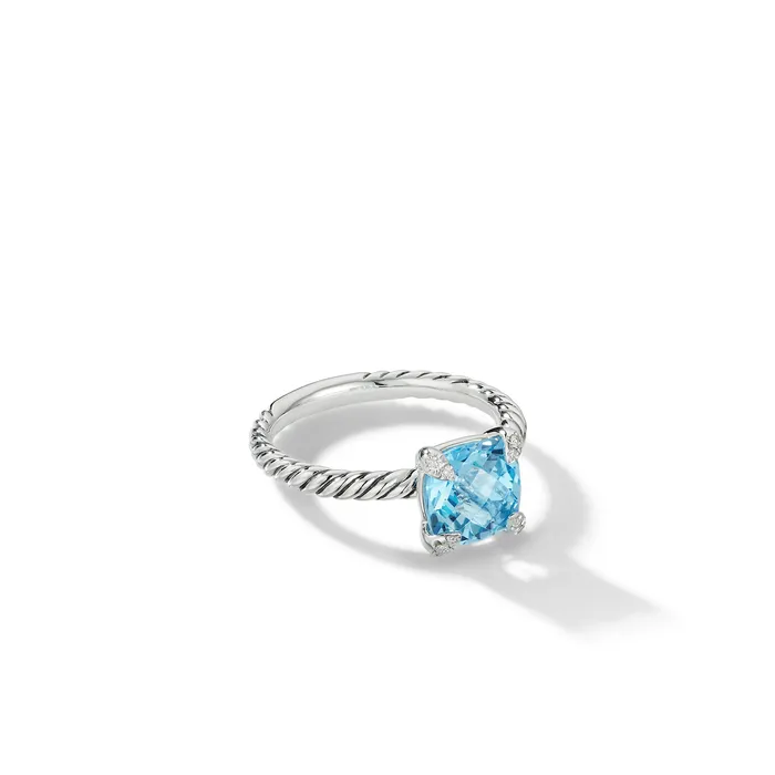 Chatelaine Ring in Sterling Silver with Blue Topaz and Diamonds 8mm David Yurman Rings
