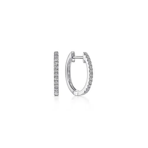 Earrings 14K White Gold Diamond Classic Huggie Earrings in 15mm GABRIEL CO