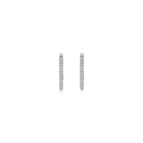 Earrings 14K White Gold Diamond Classic Huggie Earrings in 15mm GABRIEL CO