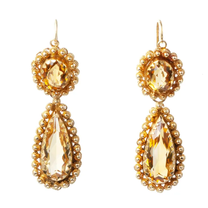 Earrings Bell Bird Antiques Victorian Era Citrine Cannetille Earrings