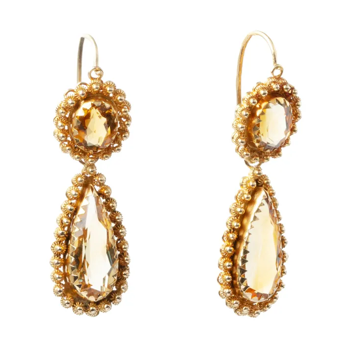 Earrings Bell Bird Antiques Victorian Era Citrine Cannetille Earrings