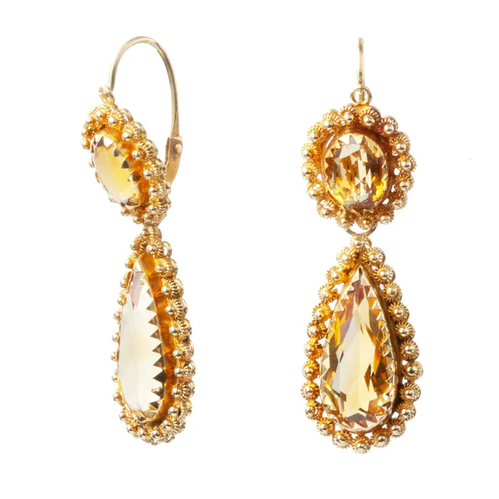 Earrings Bell Bird Antiques Victorian Era Citrine Cannetille Earrings