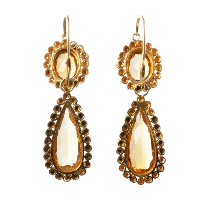 Earrings Bell Bird Antiques Victorian Era Citrine Cannetille Earrings