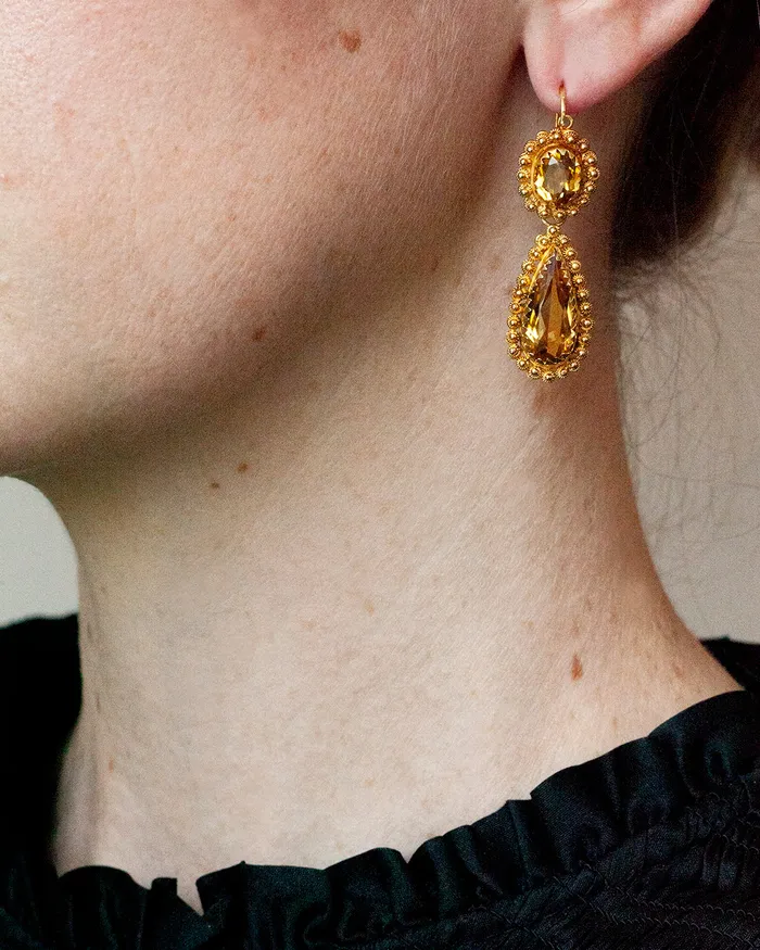 Earrings Bell Bird Antiques Victorian Era Citrine Cannetille Earrings