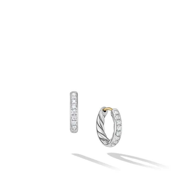 Earrings David Yurman Sculpted Cable Huggie Hoop Earrings in Sterling Silver with Diamonds 13mm