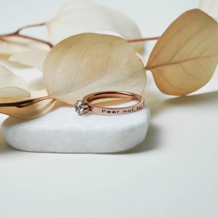 Fear Not Diamond Solitaire CZ Rose Gold Ring Forever Truth Rings