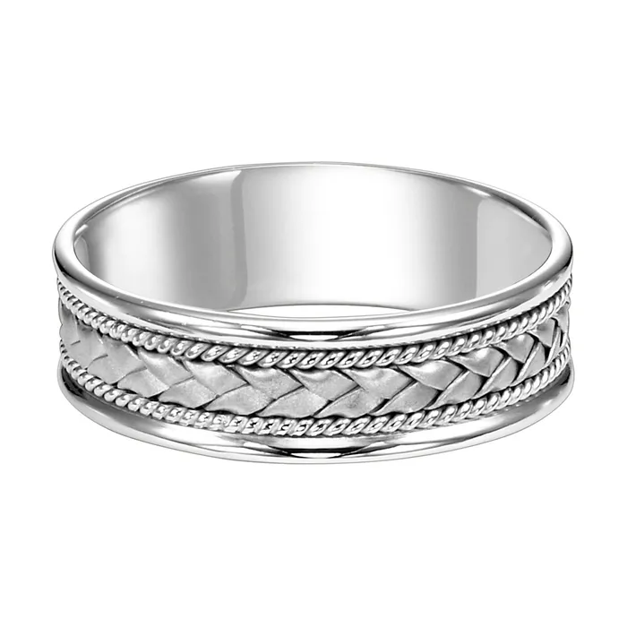 FREDERICK GOLDMAN Rings White Gold 7mm Woven Mens Wedding Band