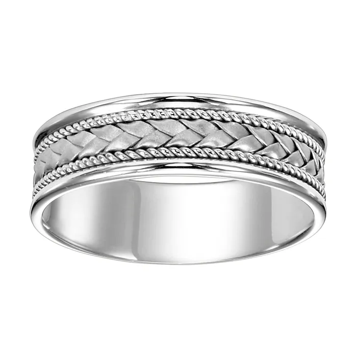 FREDERICK GOLDMAN Rings White Gold 7mm Woven Mens Wedding Band