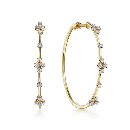 GABRIEL CO Earrings 14K Yellow Gold Prong Set 40mm Round Classic Diamond Hoop Earrings