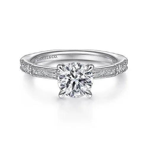 GABRIEL CO Luca Art Deco 14K White Gold Round Diamond Channel Set Engagement RingSetting Only Rings