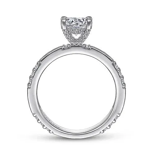 GABRIEL CO Luca Art Deco 14K White Gold Round Diamond Channel Set Engagement RingSetting Only Rings