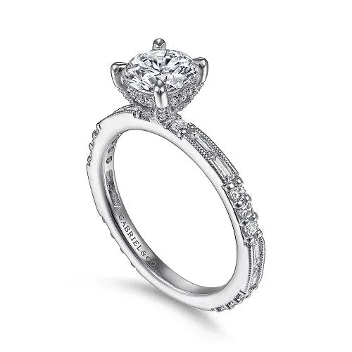 GABRIEL CO Luca Art Deco 14K White Gold Round Diamond Channel Set Engagement RingSetting Only Rings