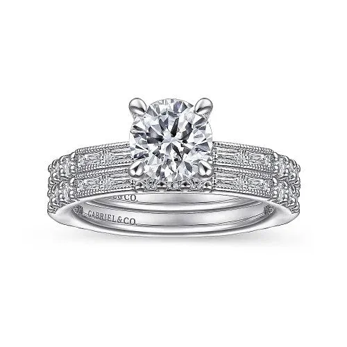 GABRIEL CO Luca Art Deco 14K White Gold Round Diamond Channel Set Engagement RingSetting Only Rings
