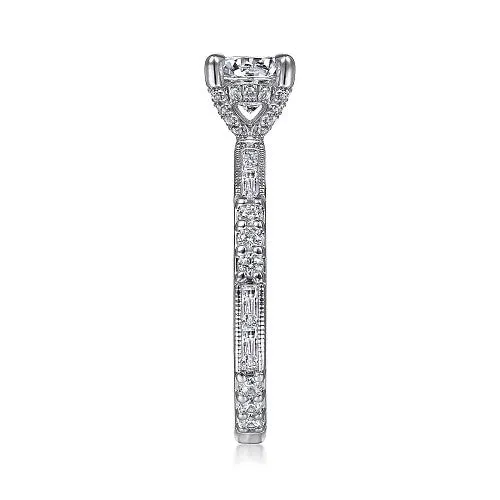 GABRIEL CO Luca Art Deco 14K White Gold Round Diamond Channel Set Engagement RingSetting Only Rings