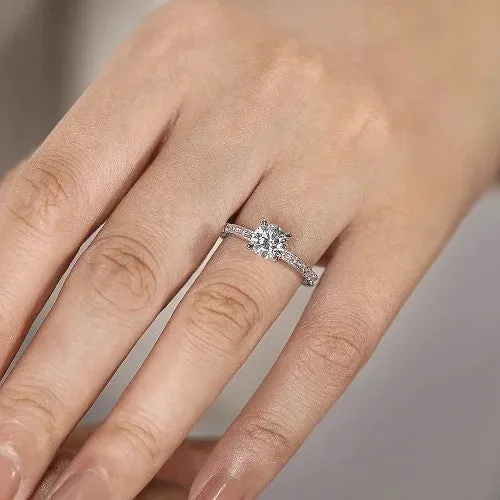 GABRIEL CO Luca Art Deco 14K White Gold Round Diamond Channel Set Engagement RingSetting Only Rings