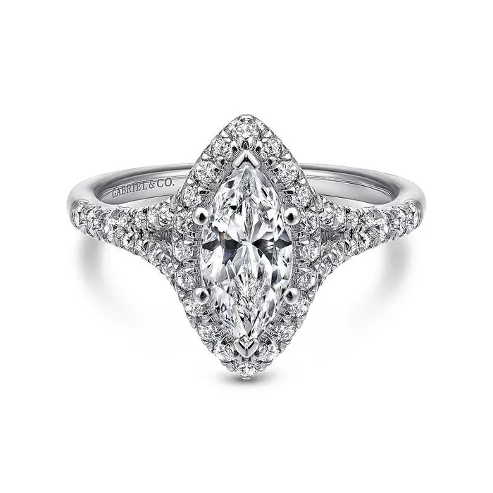 GABRIEL CO Rings Verbena 14K White Gold Marquise Halo Diamond Engagement Ring Setting Only
