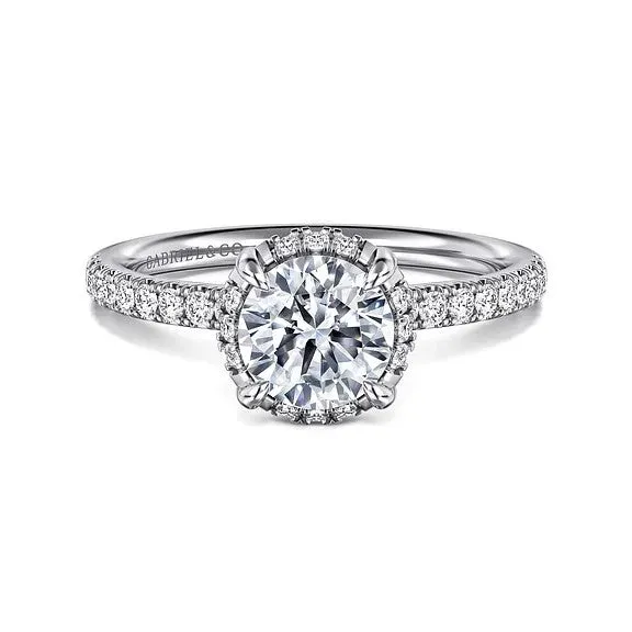 GABRIEL CO Suede 14K White Gold Round Hidden Halo Diamond Engagement Ring Setting Only Rings