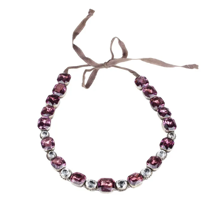 Necklaces Bell Bird Antiques Georgian Amethyst and White Paste Rivire Necklace