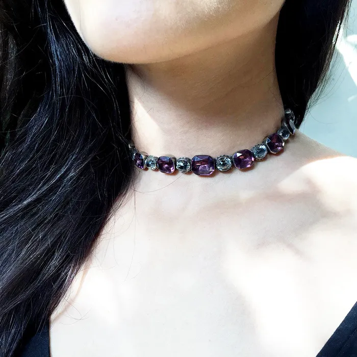 Necklaces Bell Bird Antiques Georgian Amethyst and White Paste Rivire Necklace
