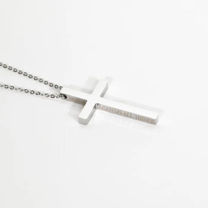 Necklaces I Can Do All Things Etched Large Cross Necklace Forever Truth