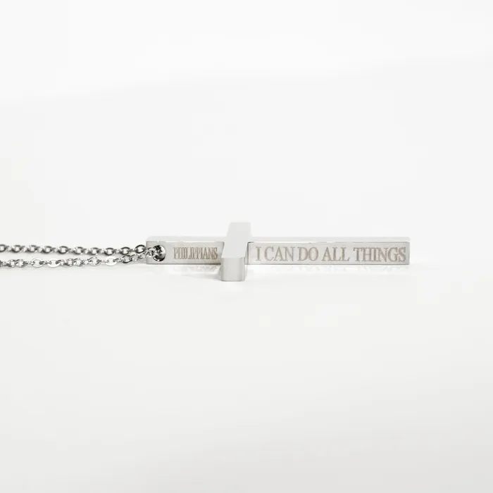 Necklaces I Can Do All Things Etched Large Cross Necklace Forever Truth