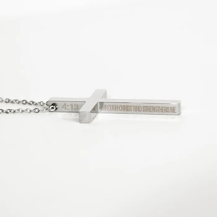 Necklaces I Can Do All Things Etched Large Cross Necklace Forever Truth