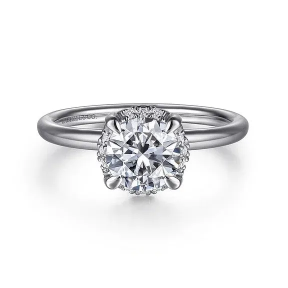 Rings 14K White Gold Round Hidden Halo Diamond Engagement Ring Setting Only GABRIEL CO