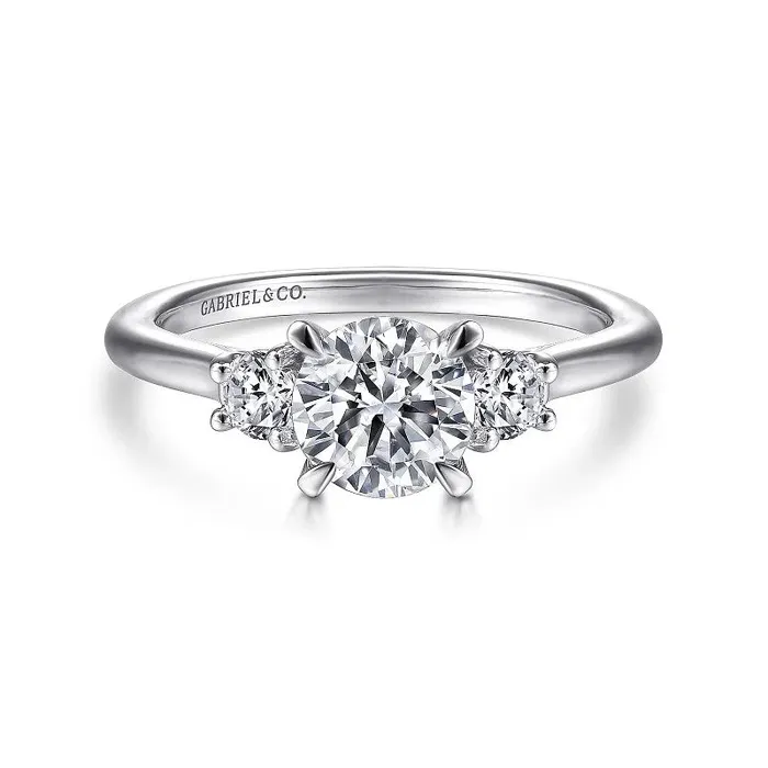 Rings GABRIEL CO Sanaa 14K White Gold Round 3 Stone Diamond Engagement Ring Setting Only