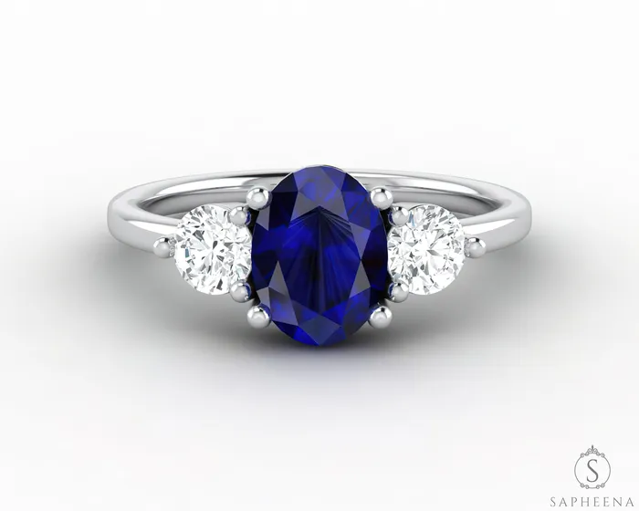Sapheena Jewelry Orion Three Stone 175 Ct Oval Cut Blue Sapphire Engagement Ring Rings