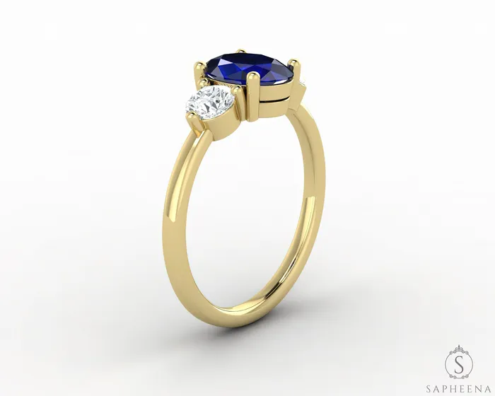 Sapheena Jewelry Orion Three Stone 175 Ct Oval Cut Blue Sapphire Engagement Ring Rings