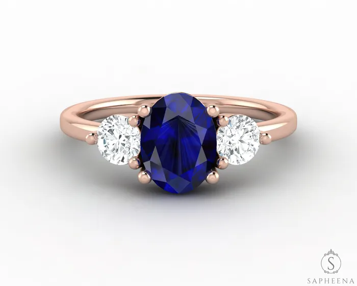 Sapheena Jewelry Orion Three Stone 175 Ct Oval Cut Blue Sapphire Engagement Ring Rings
