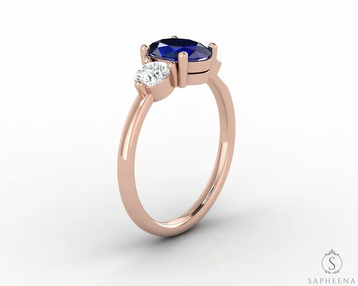 Sapheena Jewelry Orion Three Stone 175 Ct Oval Cut Blue Sapphire Engagement Ring Rings
