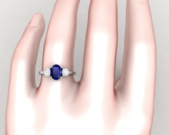 Sapheena Jewelry Orion Three Stone 175 Ct Oval Cut Blue Sapphire Engagement Ring Rings